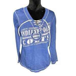 Majestic Women's sz Large Blue Indianapolis Colts Long Sleeve Fleece Top Lace-up